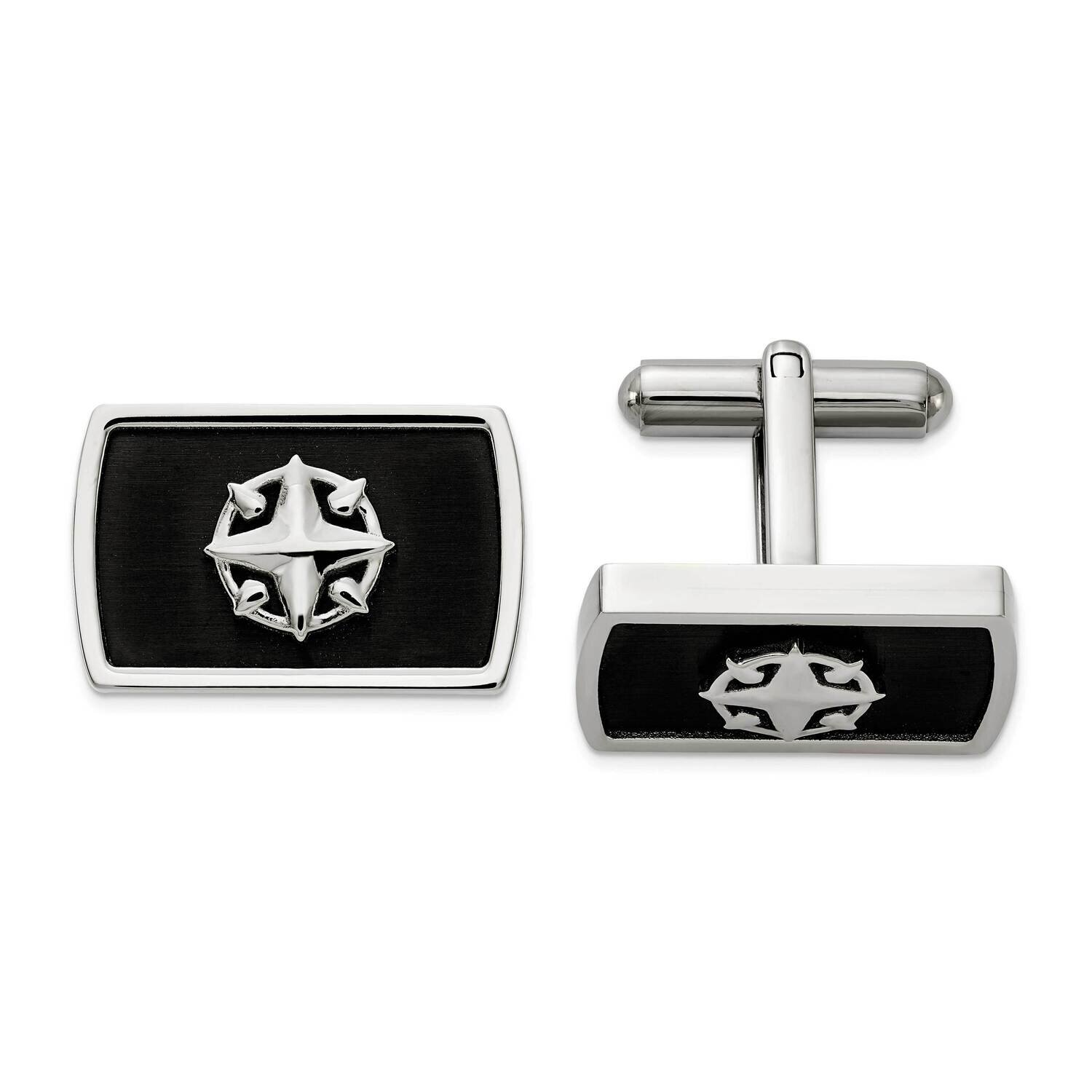 Black Ip-Plated Compass Cufflinks Stainless Steel Brushed and Polished SRC415