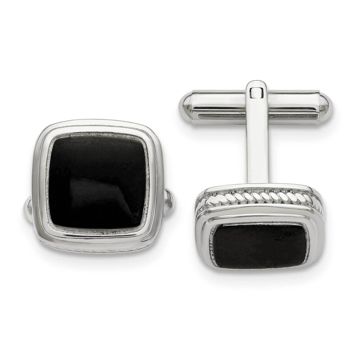 Black Ip-Plated Textured Edge Cufflinks Stainless Steel Polished SRC426