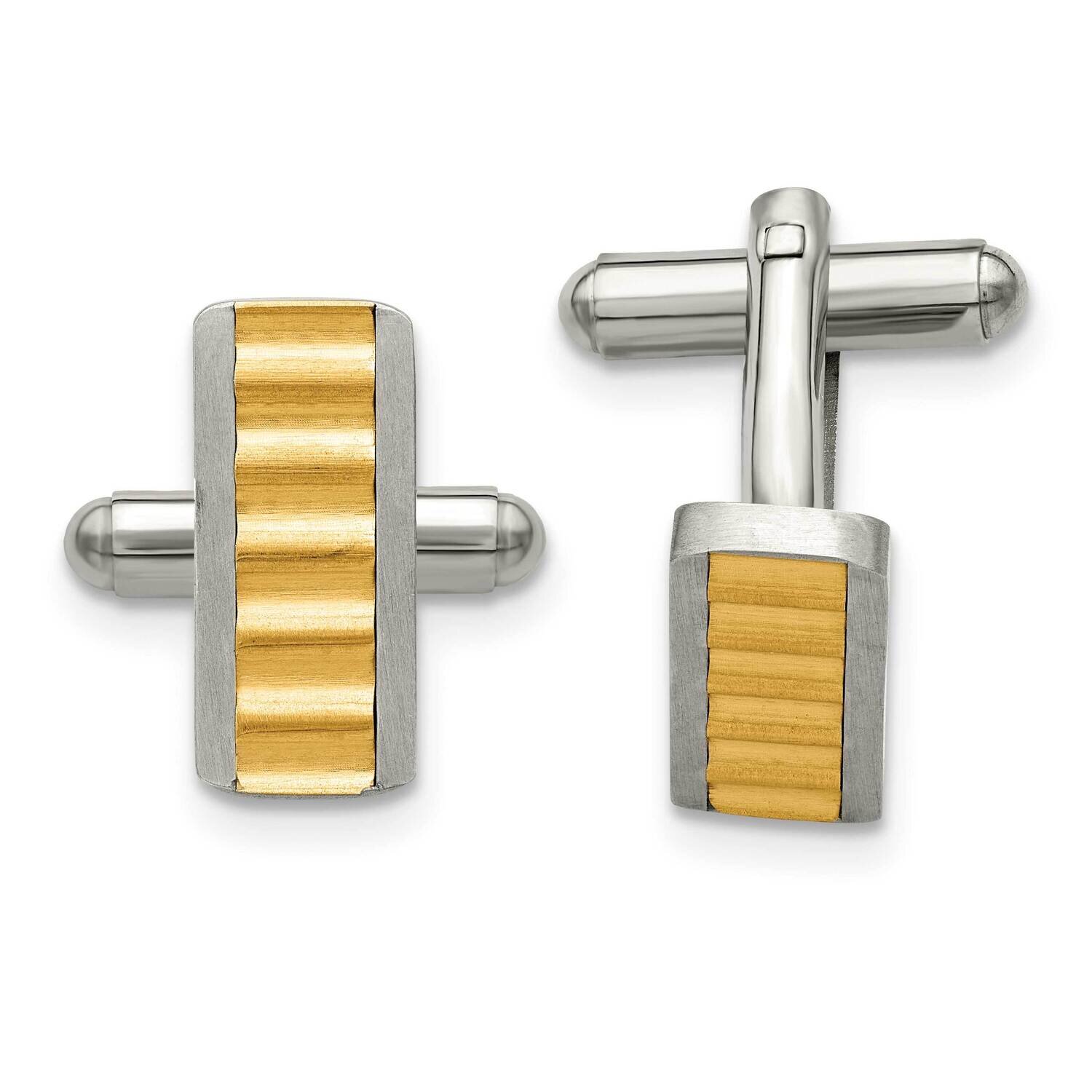 Yellow Ip-Plated Cufflinks Stainless Steel Brushed and Polished SRC427
