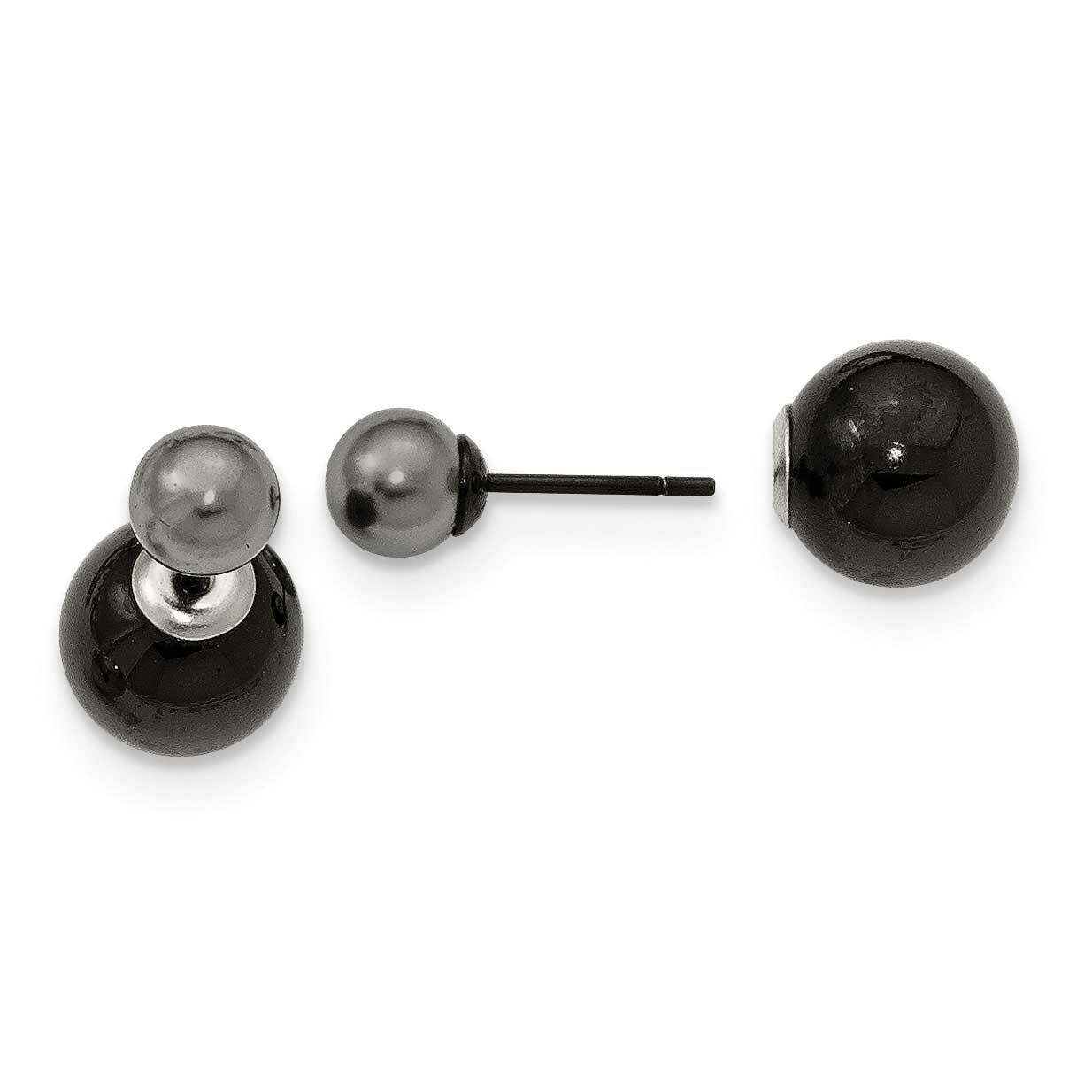 Stainlesssteel Polished Black Ip Ball with Imitation Pearl Reversible Post Ear SRE1056
