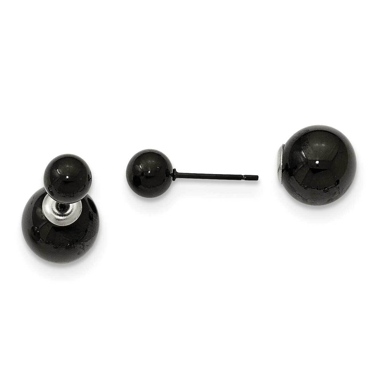 Black Ip-Plated Ball Reversible Post Earrings Stainless Steel Polished SRE1057B