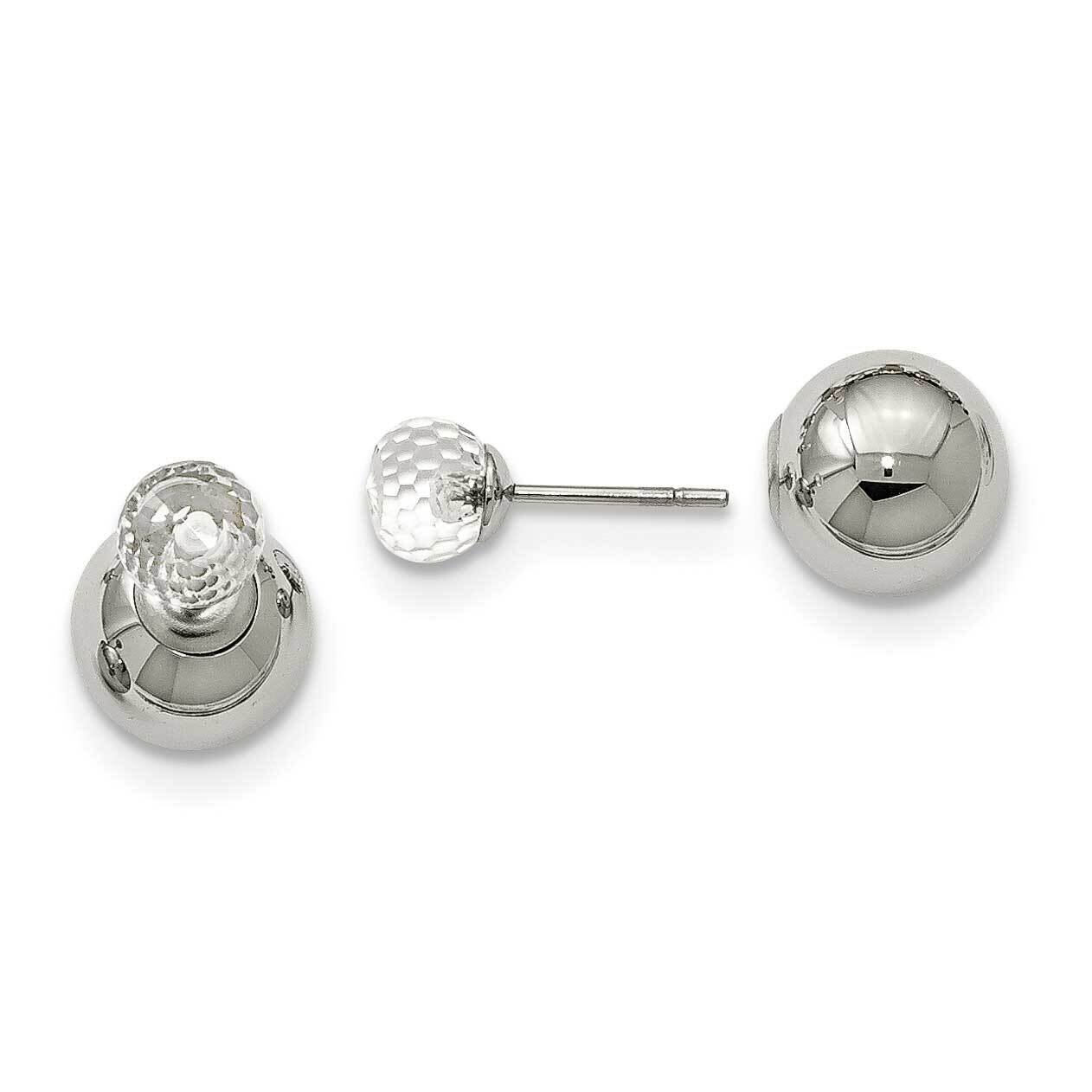 Ball with Clear Glass Reversible Ball Post Earrings Stainless Steel Polished SRE1058