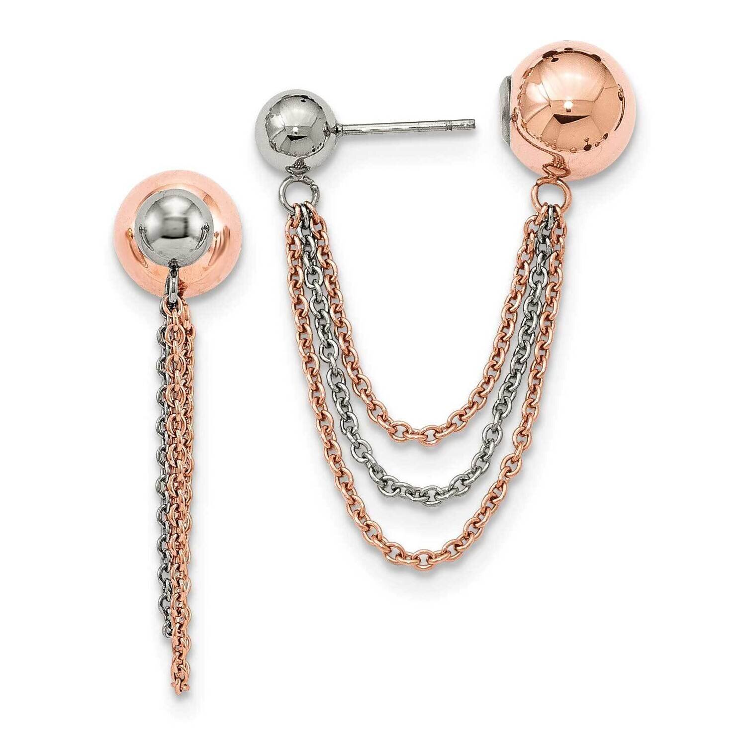 Pink Ip-Plated Ball Reversible Post Dangles Stainless Steel Polished SRE1063