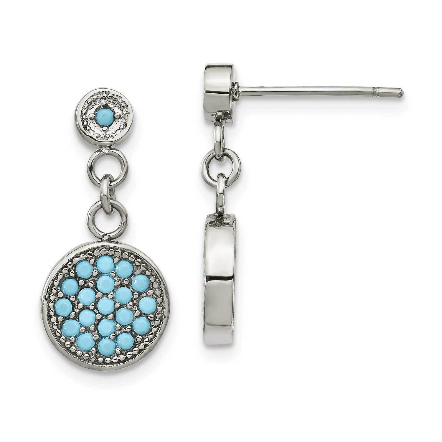 Reconstucted Turquoise Post Dangle Earrings Stainless Steel Polished SRE1329, MPN: SRE1329, 1911018…