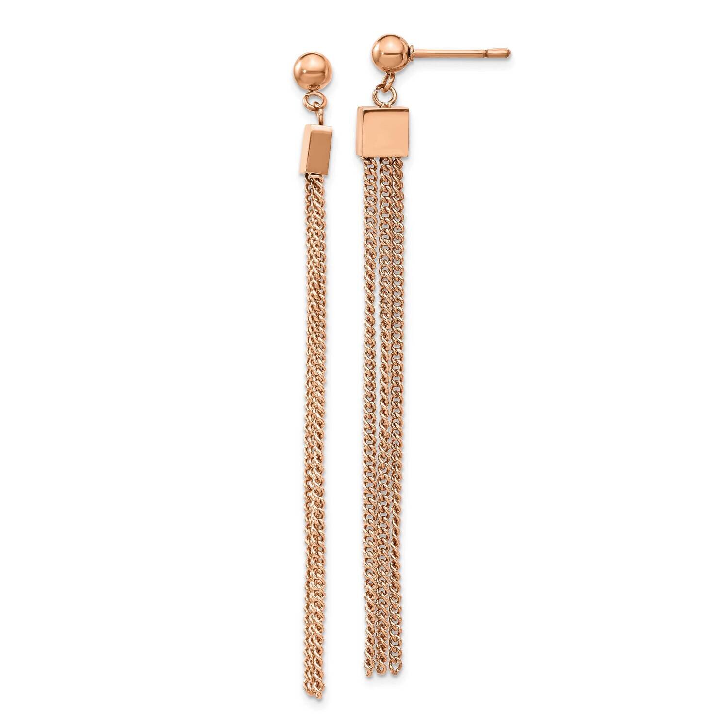 Rose Ip-Plated Square Post Chain Dangle Earrings Stainless Steel Polished SRE1338, MPN: SRE1338, 19…