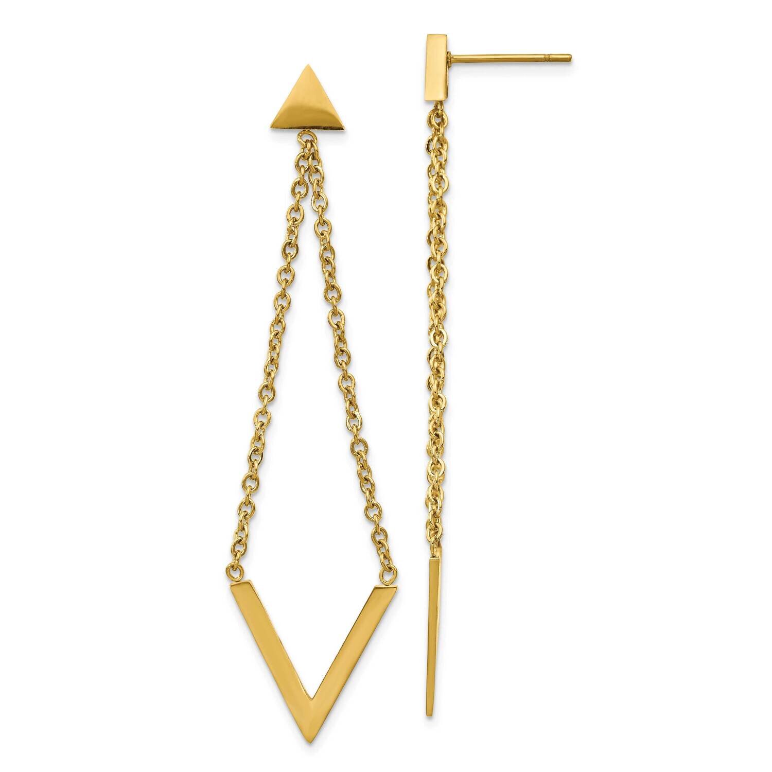 Yellow Ip-Plated Triangle Post V Dangle Earrings Stainless Steel Polished SRE1342, MPN: SRE1342, 19…