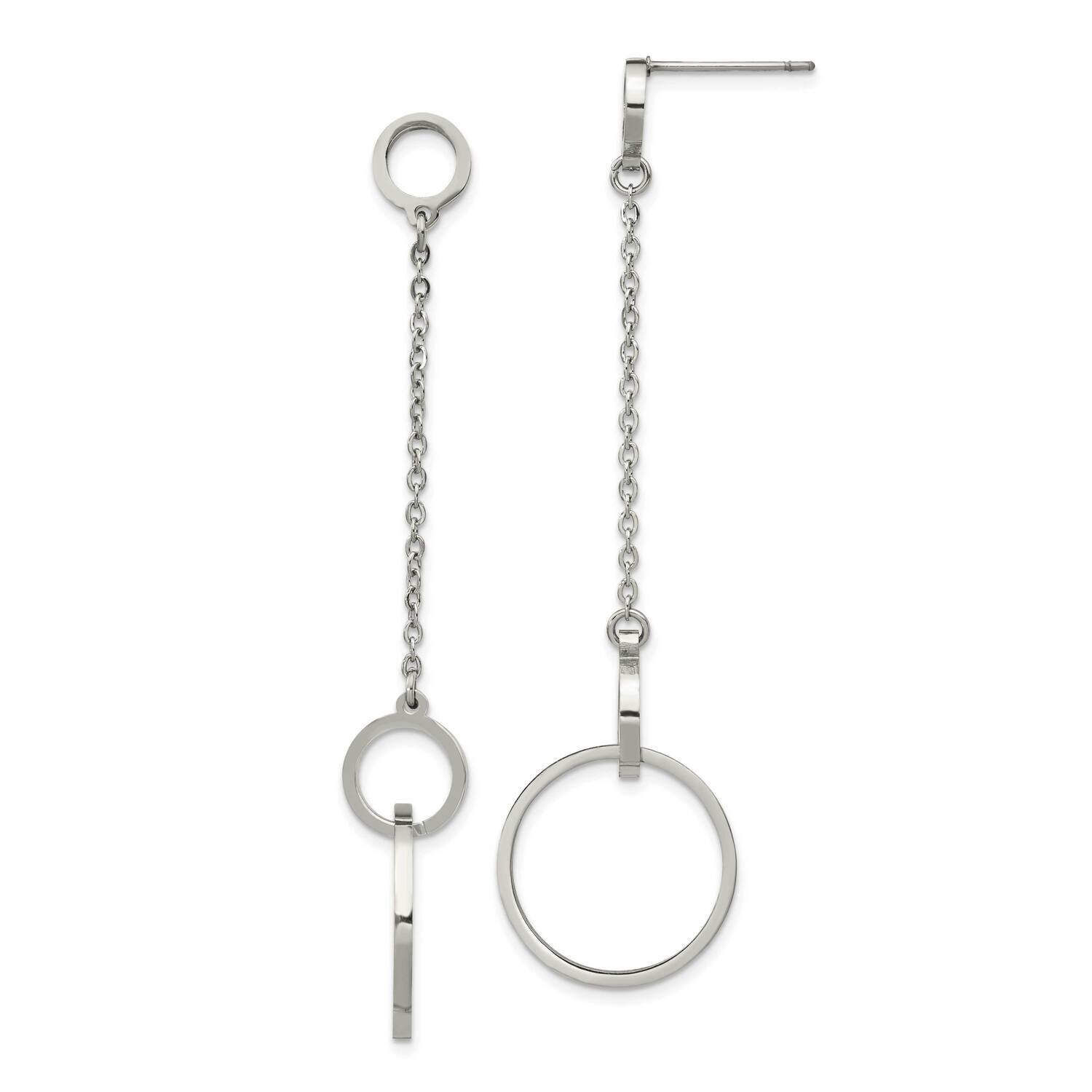 Circle Post Dangle Earrings Stainless Steel Polished SRE1343