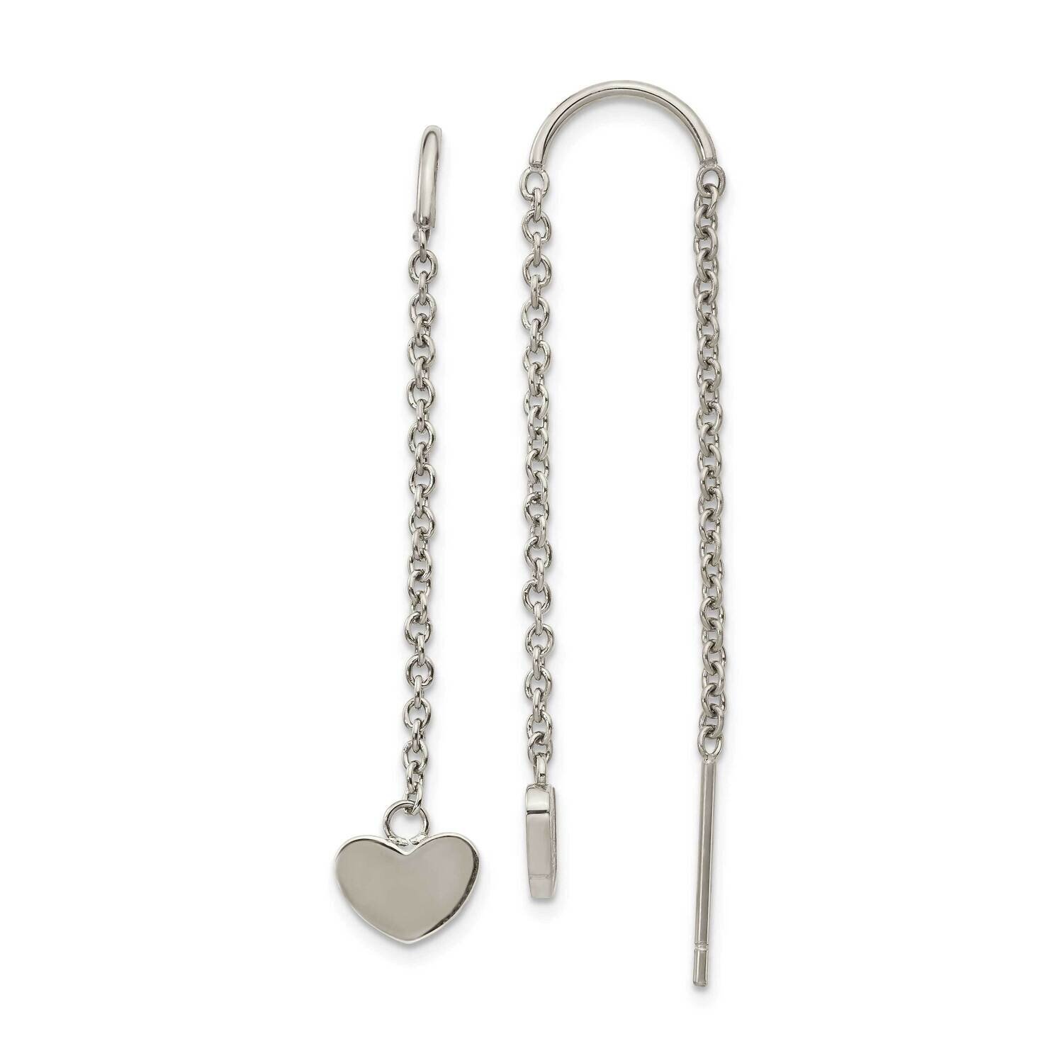 Threader Heart Dangle Earrings Stainless Steel Polished SRE1347, MPN: SRE1347, 191101866845