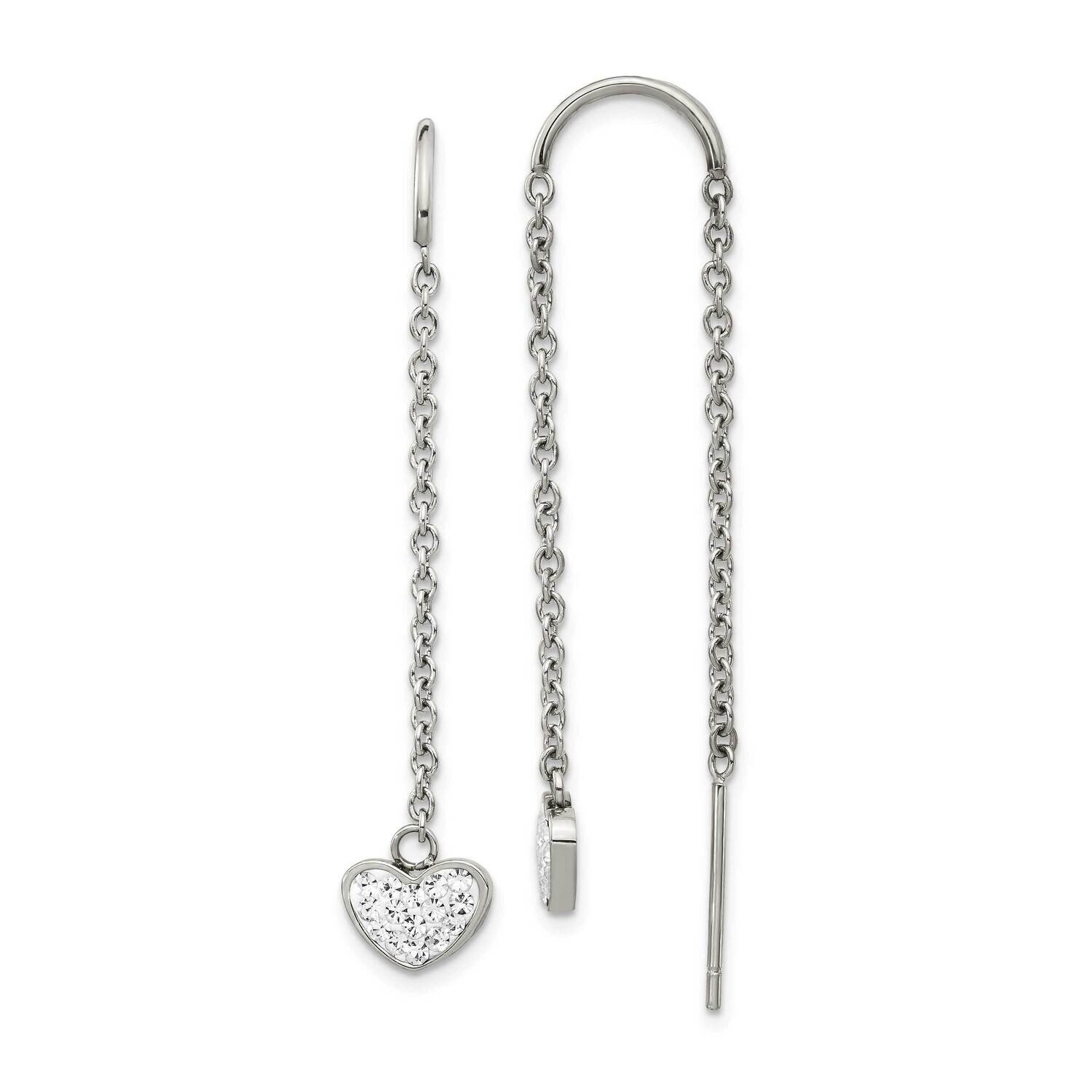 Preciosa Crystal Heart Threader Earrings Stainless Steel Polished SRE1350, MPN: SRE1350, 1911018677…