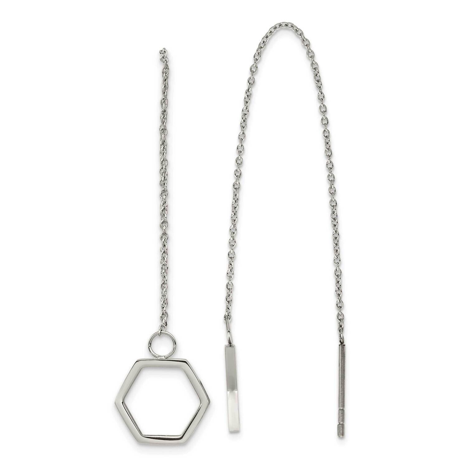 Hexagon Threader Earrings Stainless Steel Polished SRE1351, MPN: SRE1351, 191101866524