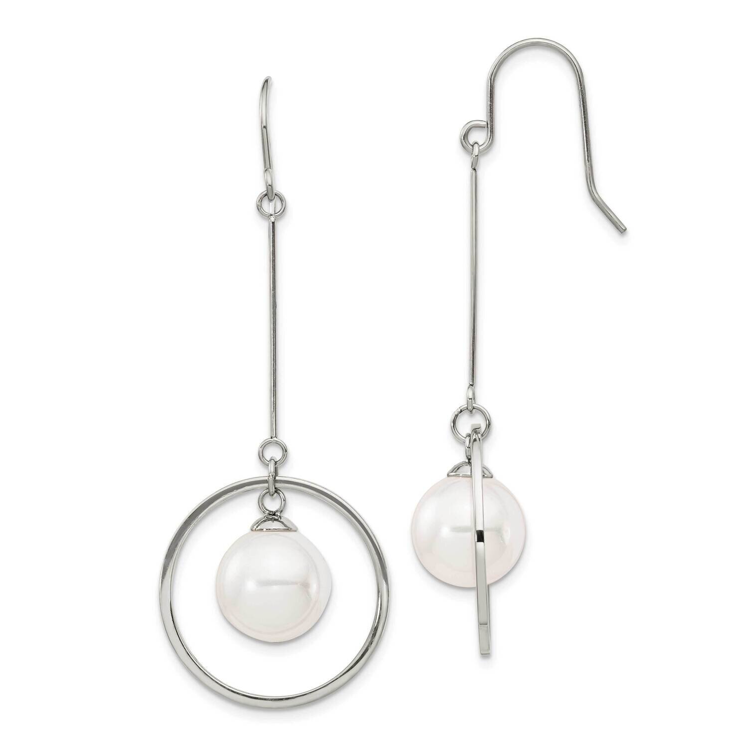 Simulated Pearl Shepherd Hook Dangle Earrings Stainless Steel Polished SRE1366, MPN: SRE1366, 19110…