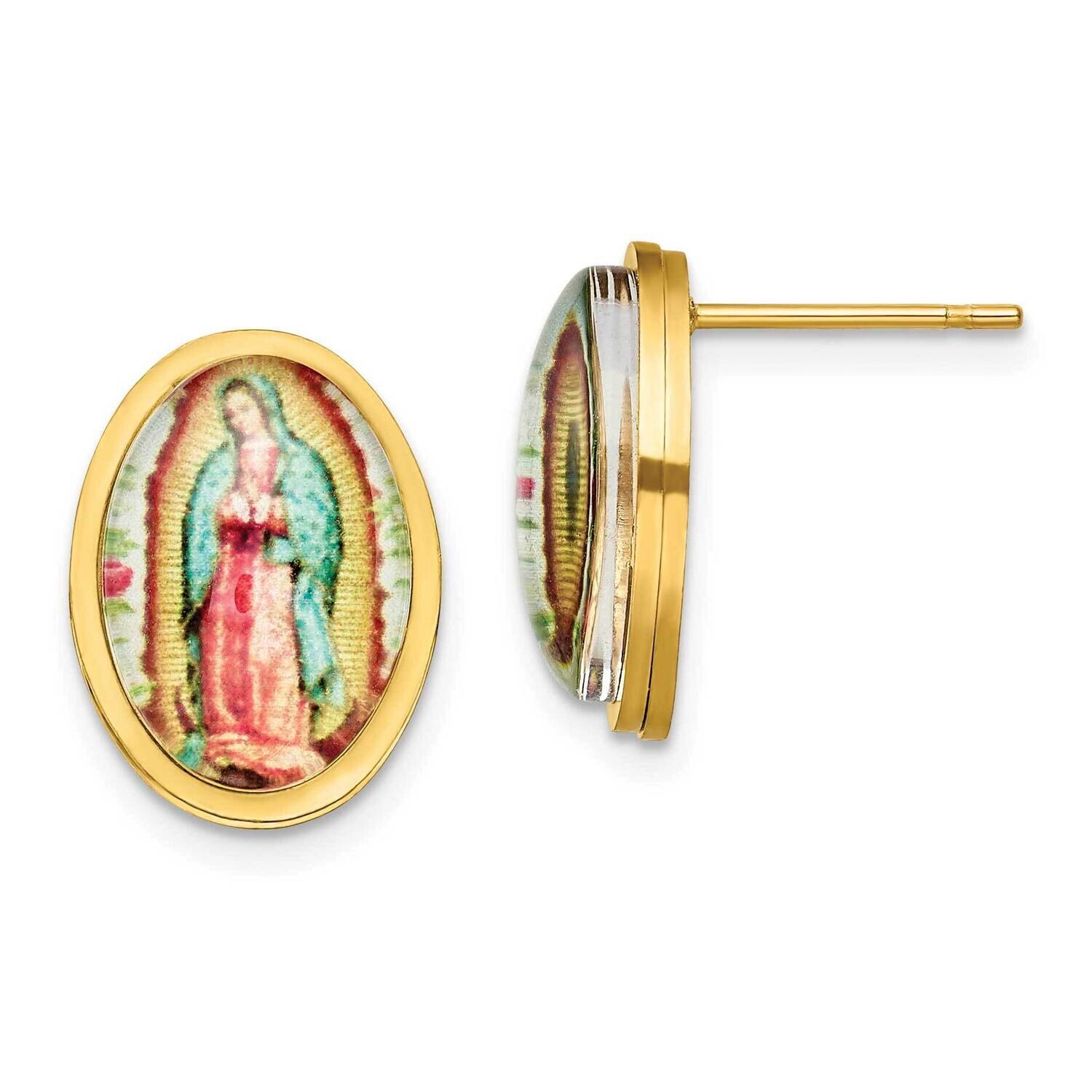 Yellow Ip Enamel Lady Of Guadalupe Post Earrings Stainless Steel Polished SRE1386