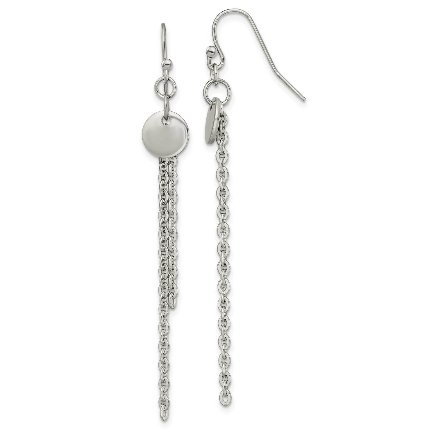 Disc with Chain Dangle Shepherd Hook Earrings Stainless Steel Polished SRE1387, MPN: SRE1387, 19110…