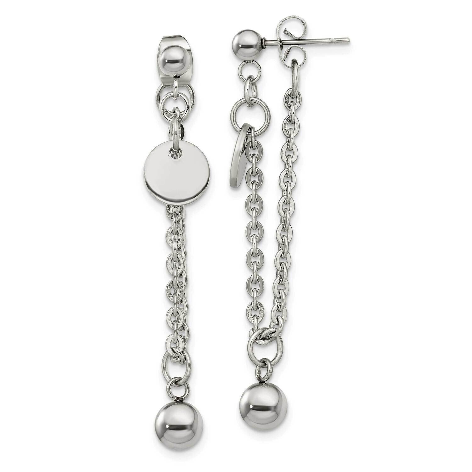 Chain Front and Back Post Dangle Earrings Stainless Steel Polished SRE1388, MPN: SRE1388, 191101867…