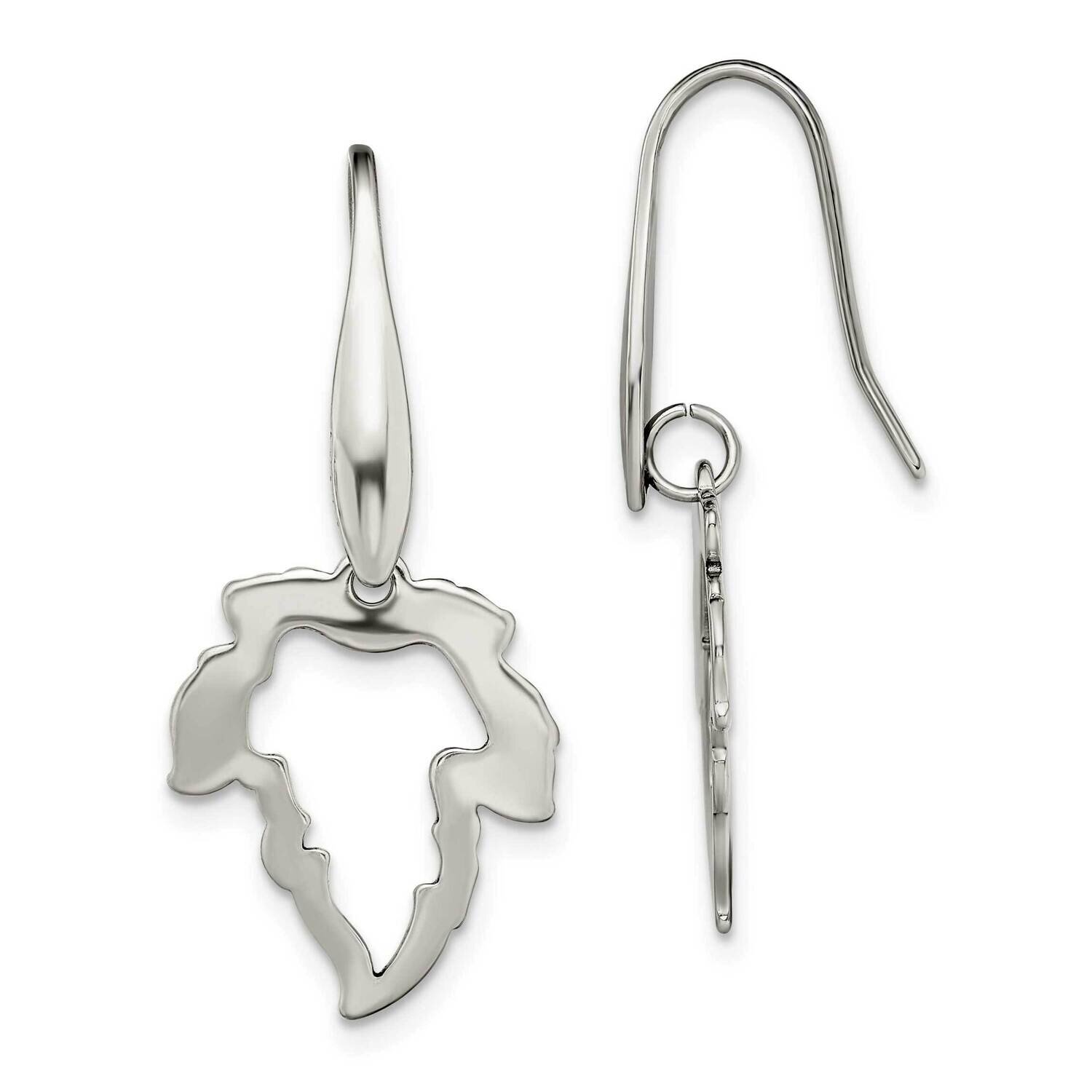 Leaf Dangle Shepherd Hook Earrings Stainless Steel Polished SRE1396, MPN: SRE1396, 191101867026