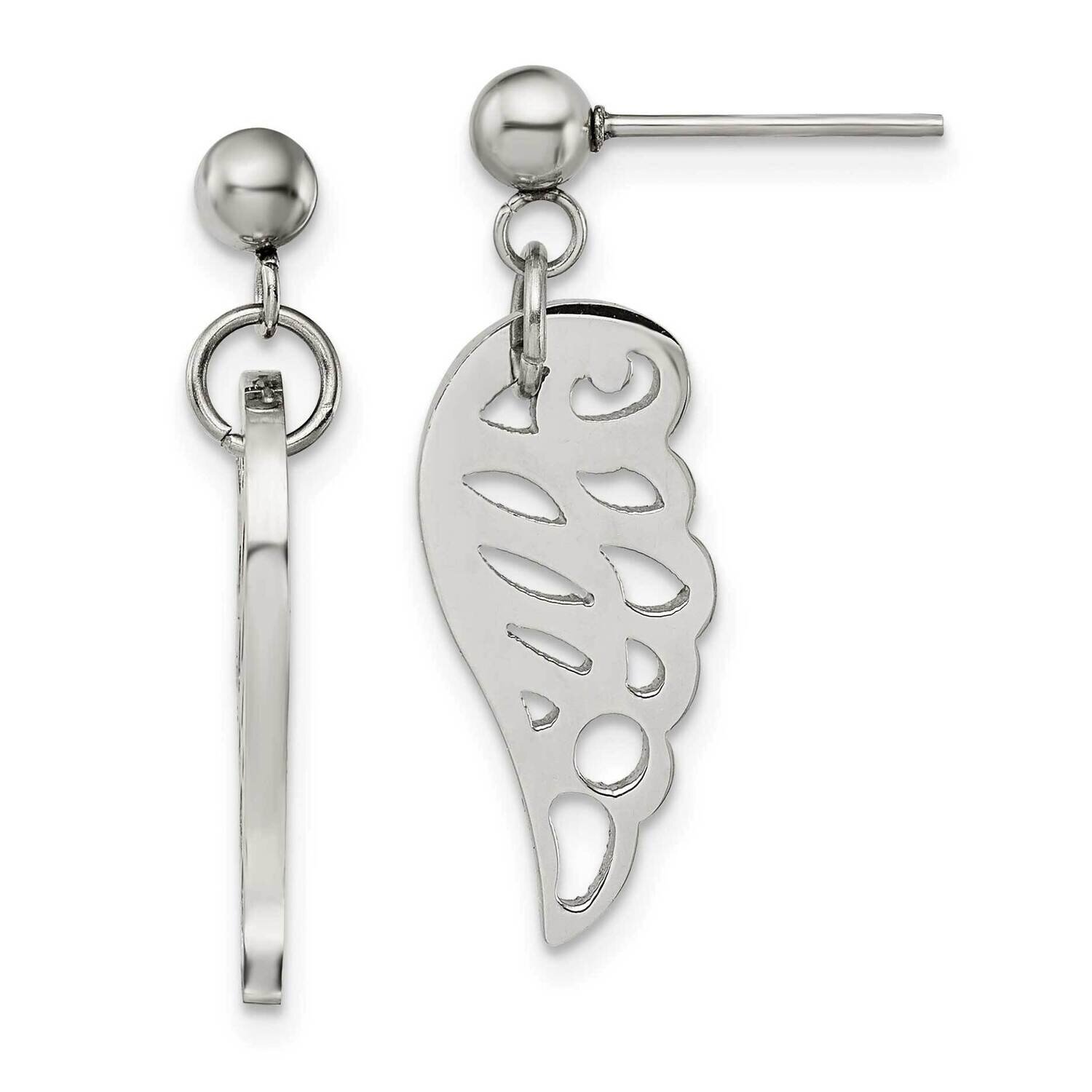 Wing Post Dangle Earrings Stainless Steel Polished SRE1397, MPN: SRE1397, 191101866548