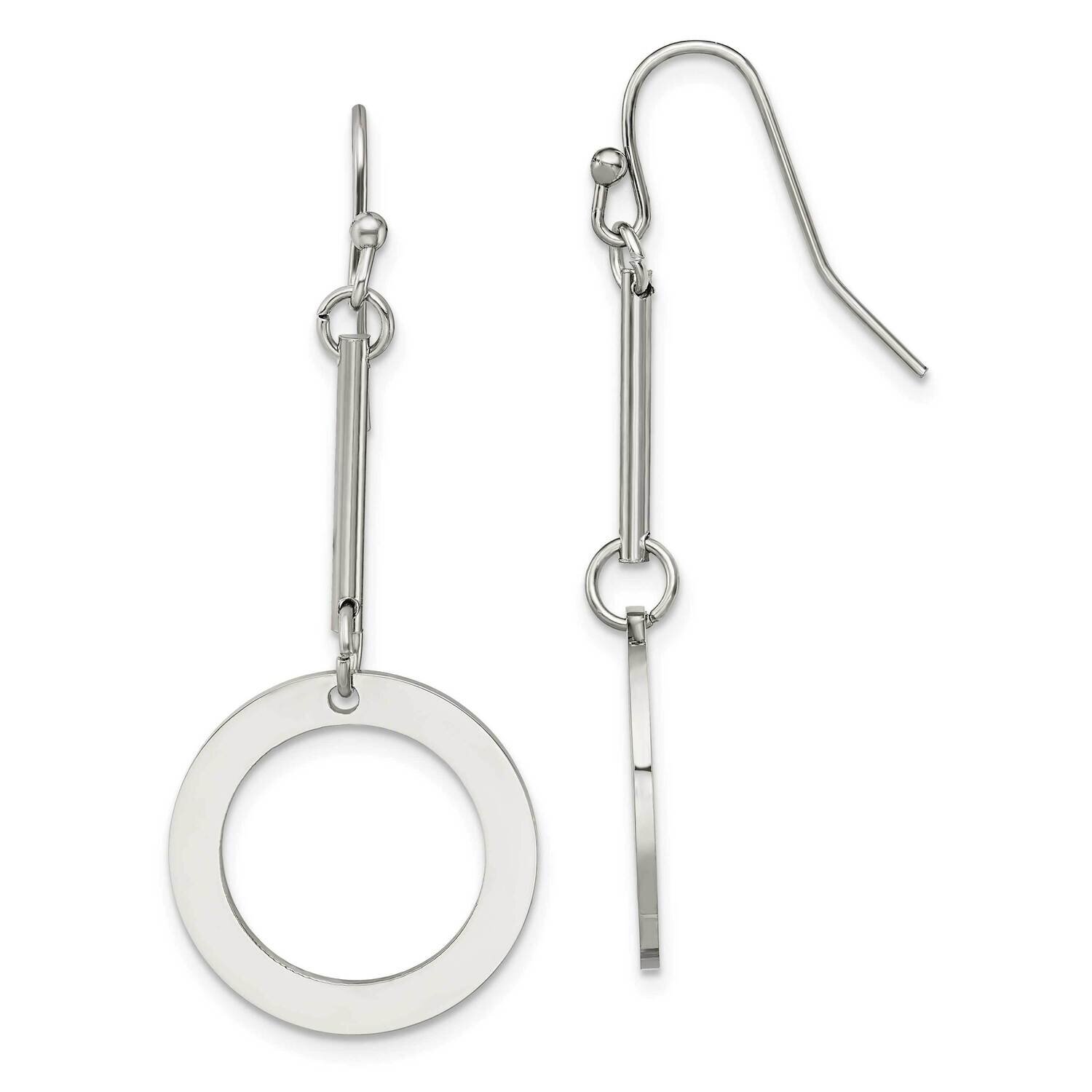 Circle Dangle Shepherd Hook Earrings Stainless Steel Polished SRE1399, MPN: SRE1399, 191101867149