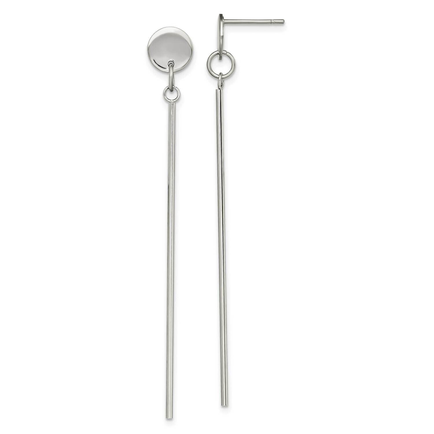 Disc with Bar Dangle Post Earrings Stainless Steel Polished SRE1402, MPN: SRE1402, 191101867033
