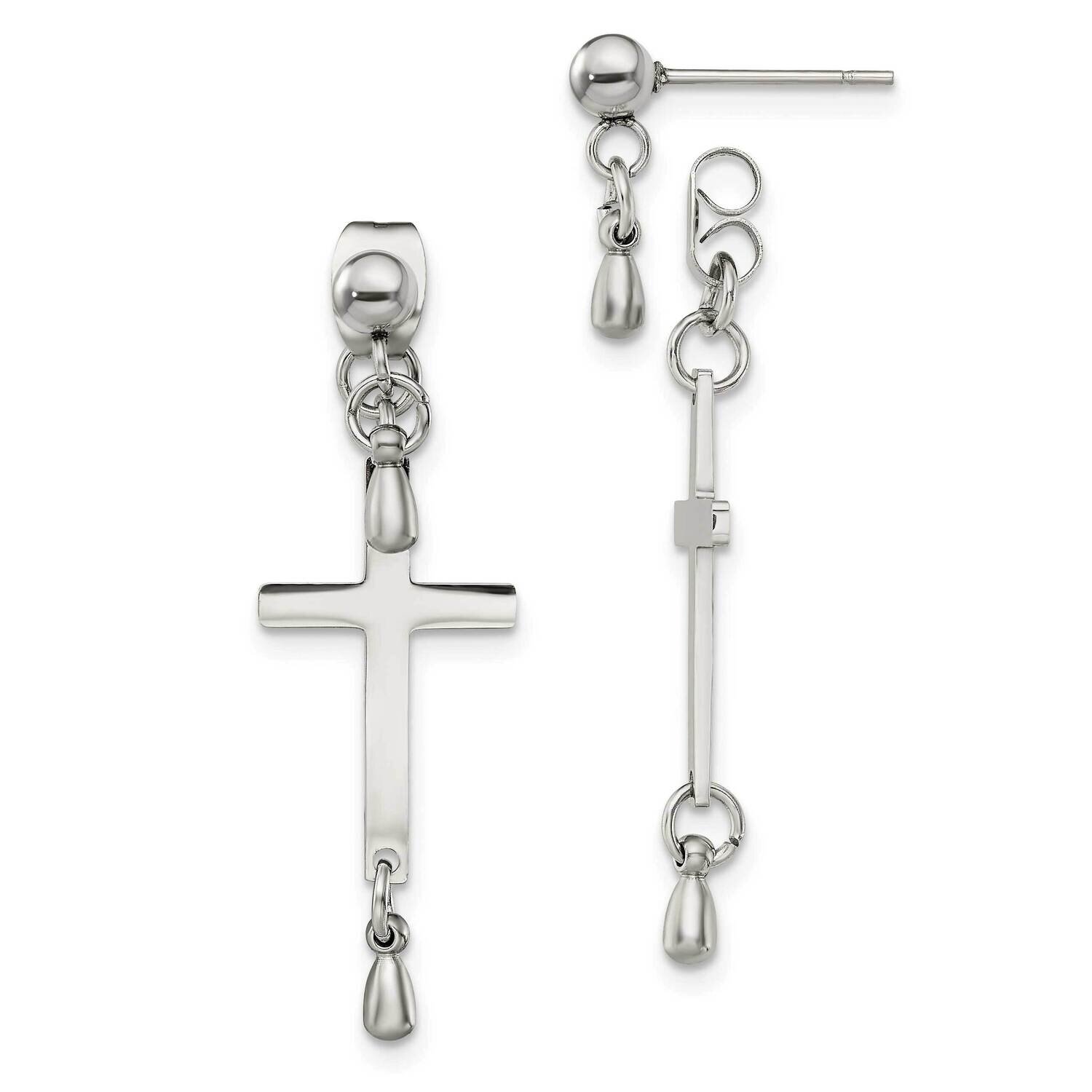 Cross Dangle Front and Back Post Earrings Stainless Steel Polished SRE1404, MPN: SRE1404, 191101867…