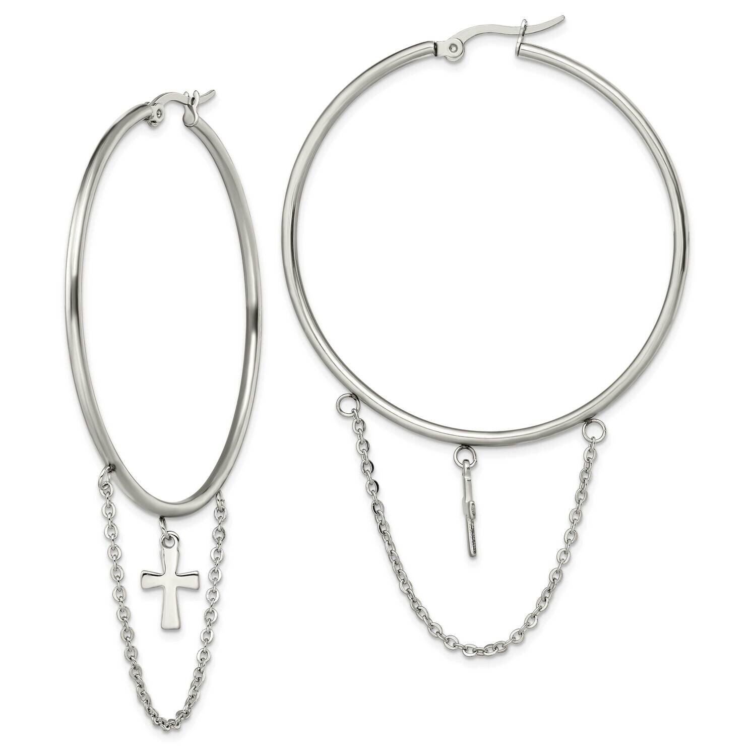 Cross Dangle Hoop Earrings Stainless Steel Polished SRE1407, MPN: SRE1407, 191101866555