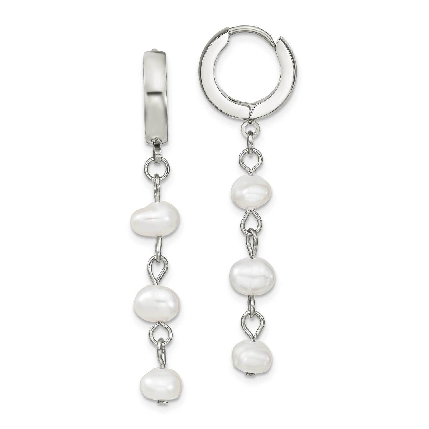 Freshwater Cultured Pearl Hinged Hoop Earrings Stainless Steel Polished SRE1419, MPN: SRE1419, 1911…