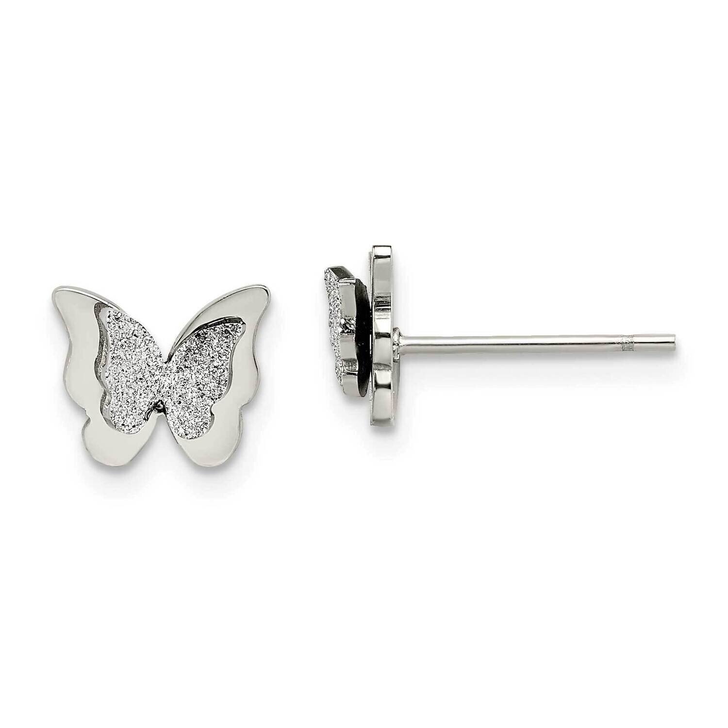 Glitter Butterfly Post Earrings Stainless Steel Polished SRE1420, MPN: SRE1420, 191101866937