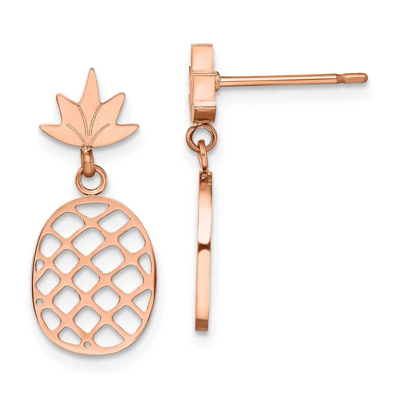 Rose Ip-Plated Pineapple Post Dangle Earrings Stainless Steel Polished SRE1424