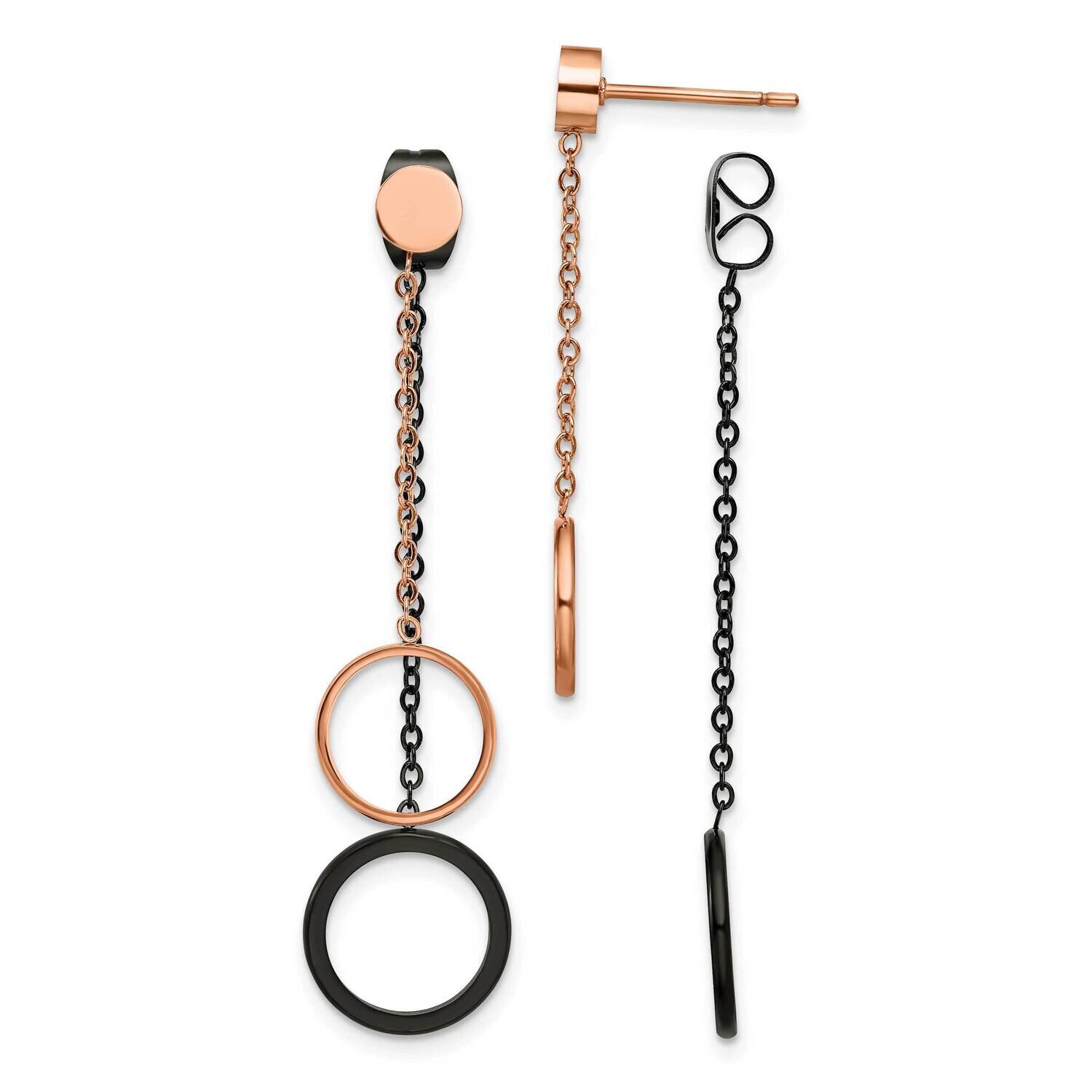 Rose/Black Ip Front &amp; Back Post Dangle Earrings Stainless Steel Polished SRE1427, MPN: SRE1427, 191…