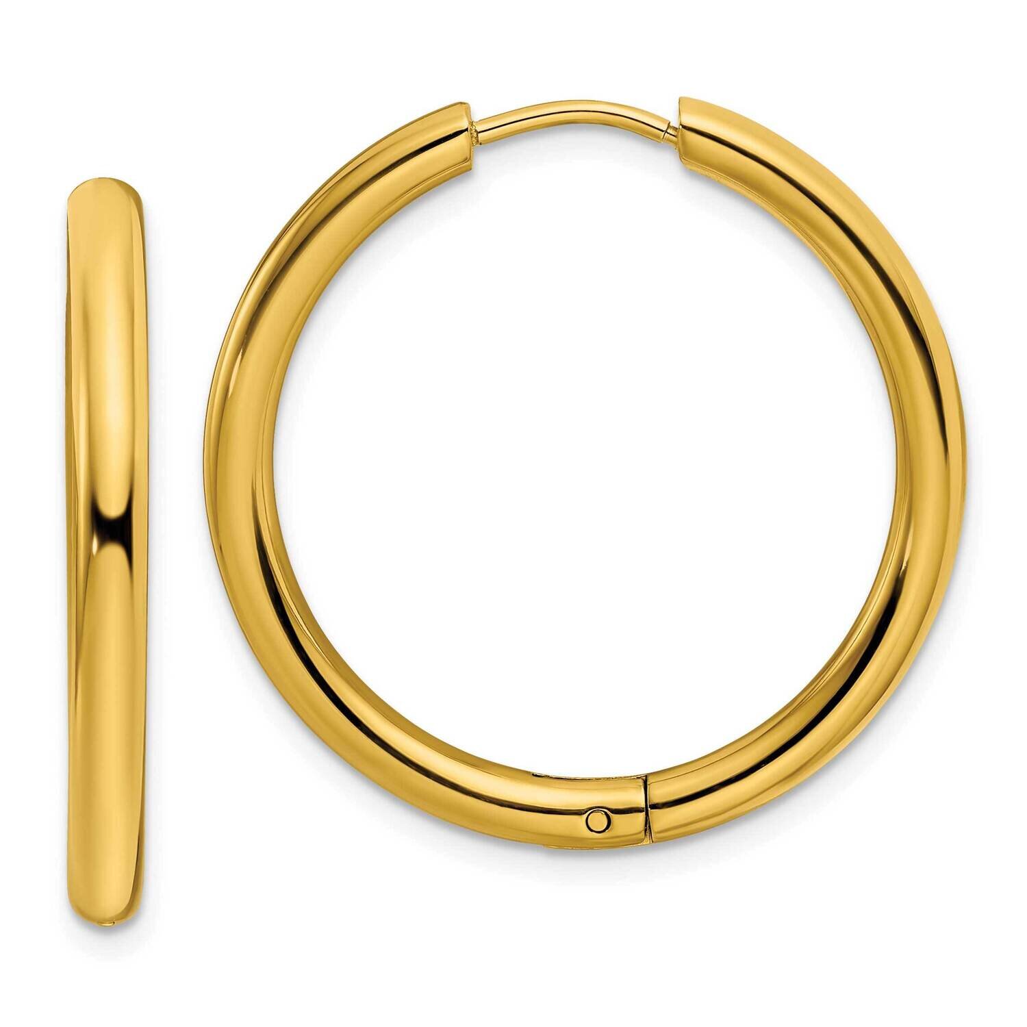Yellow Ip-Plated 3mm Hinged Hoop Earrings Stainless Steel Polished SRE1478, MPN: SRE1478, 191101867…