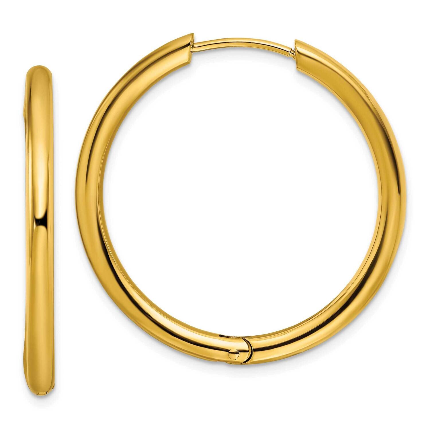 Yellow Ip-Plated 3mm Hinged Hoop Earrings Stainless Steel Polished SRE1479, MPN: SRE1479, 191101867…