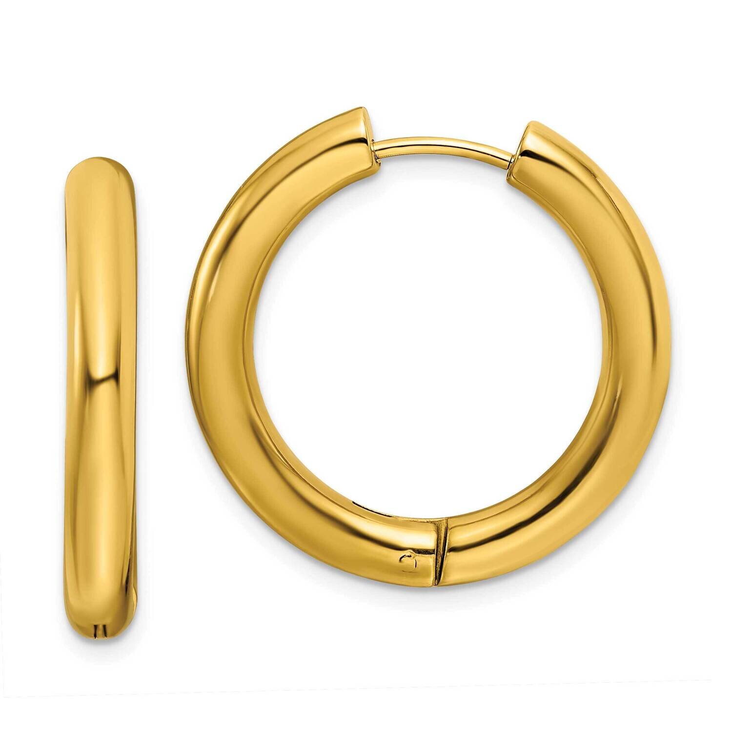 Yellow Ip-Plated 4mm Hinged Hoop Earrings Stainless Steel Polished SRE1497, MPN: SRE1497, 191101867…
