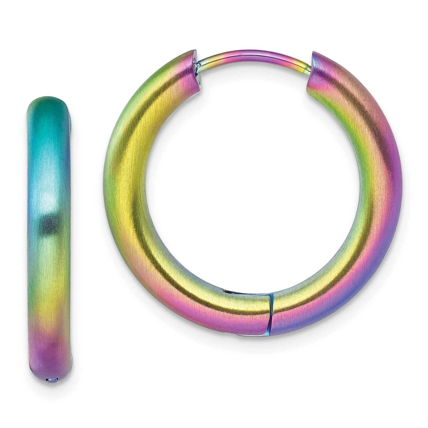 Rainbow Ip-Plated 3.5mm Hinged Hoop Earrings Stainless Steel Brushed SRE1523, MPN: SRE1523, 1911018…