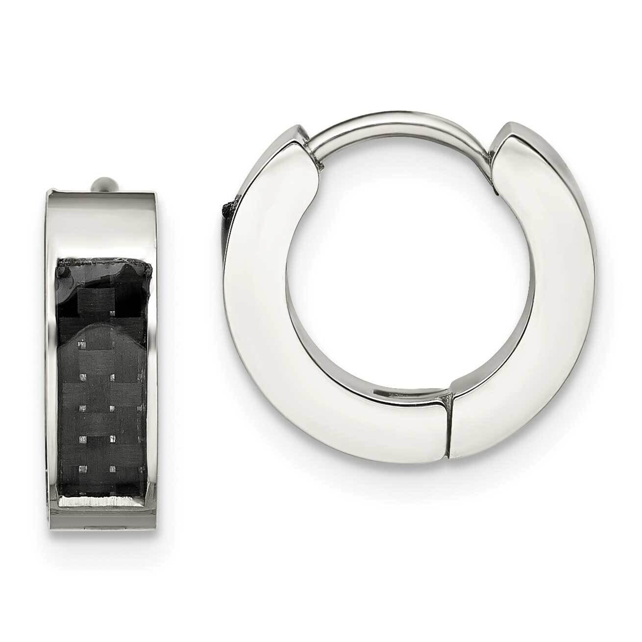 Carbon Fiber Inlay 4mm Hinged Hoop Earrings Stainless Steel Polished SRE1531, MPN: SRE1531, 1911018…