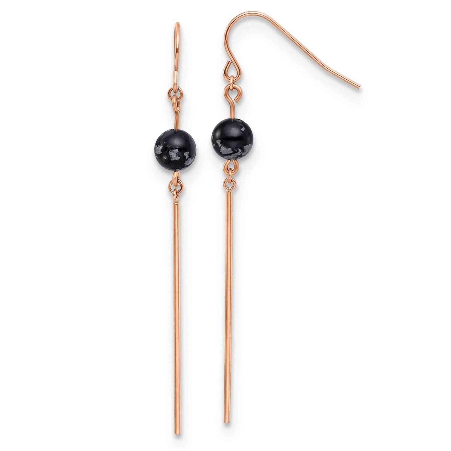 Rose Ip with Snowflake Stone Dangle Earrings Stainless Steel Polished SRE1552, MPN: SRE1552, 191101…