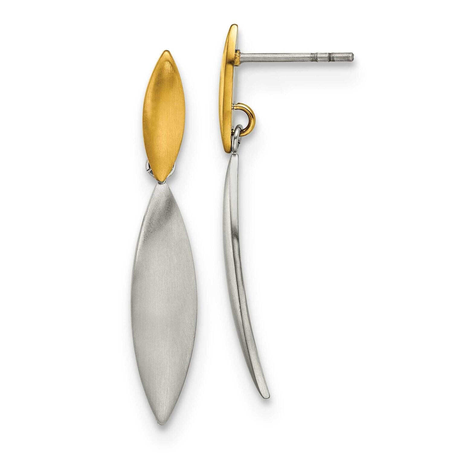 Yellow Ip-Plated Post Dangle Earrings Stainless Steel Brushed SRE1559, MPN: SRE1559, 191101867187