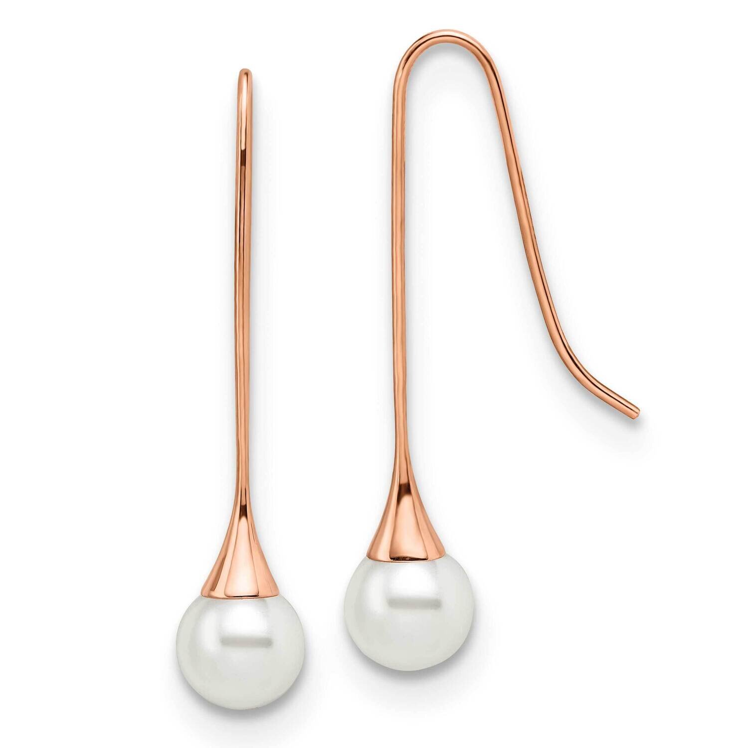 Rose Ip-Plated Simulated Pearl Earrings Stainless Steel Polished SRE1565, MPN: SRE1565, 191101867422
