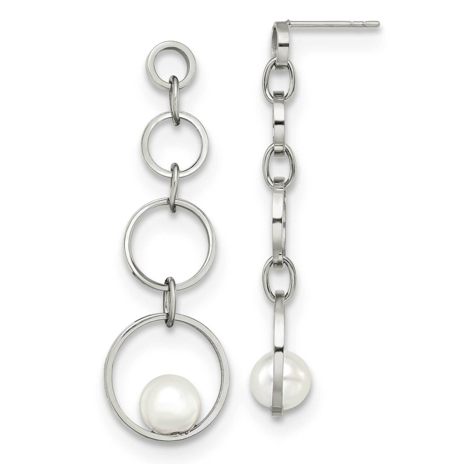 Simulated Pearl Post Dangle Earrings Stainless Steel Polished SRE1569