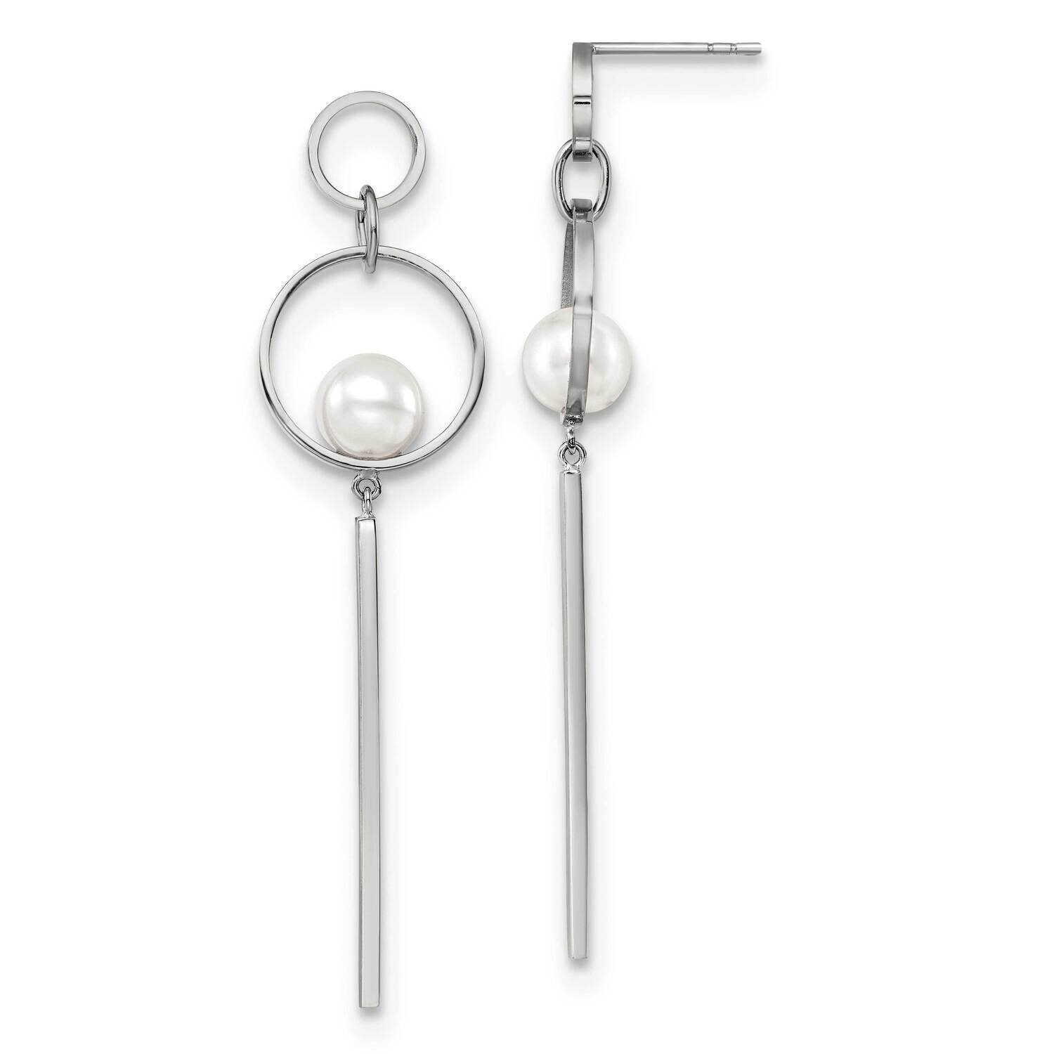 Simulated Pearl Post Dangle Earrings Stainless Steel Polished SRE1571