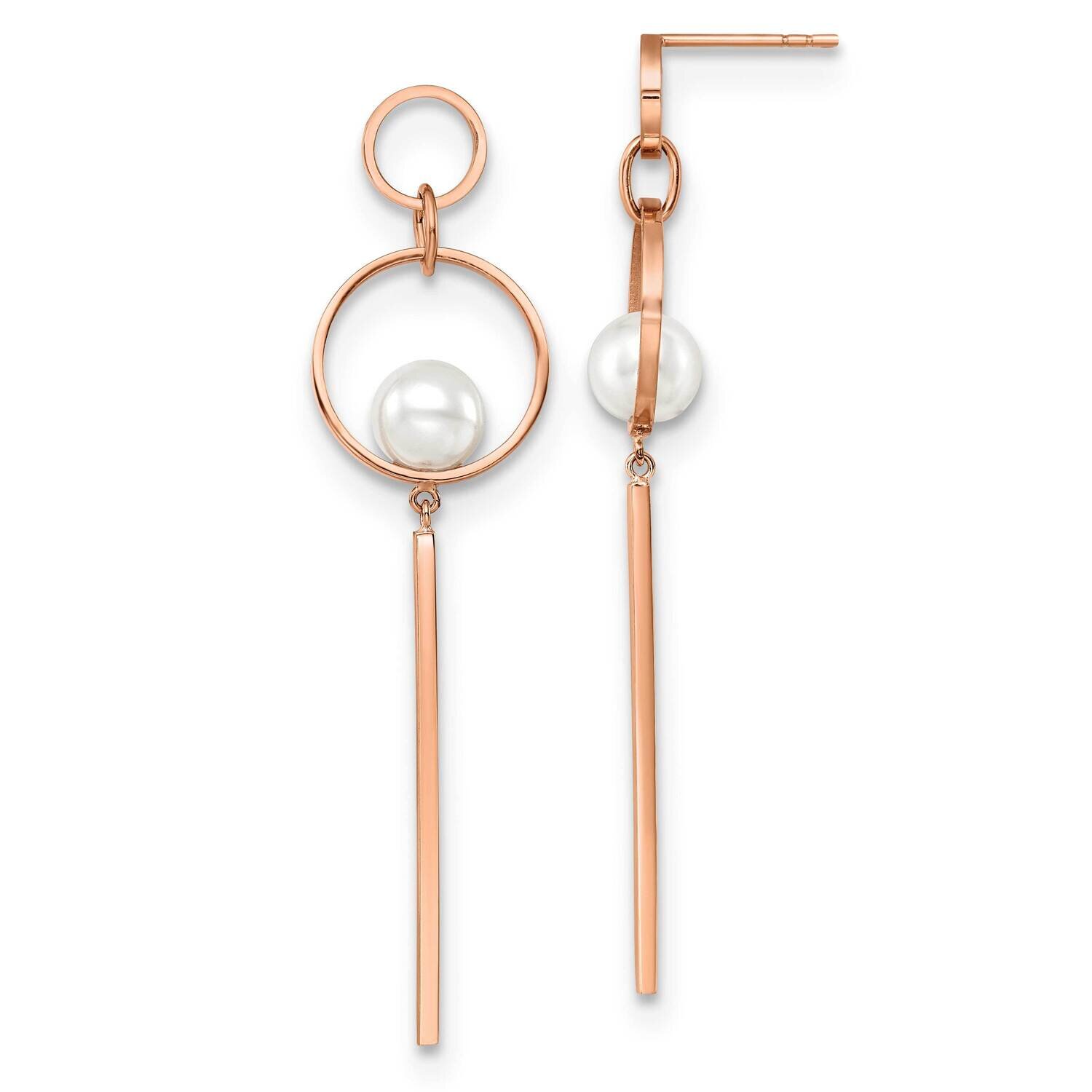 Rose Ip-Plated Simulated Pearl Post Dangle Earring Stainless Steel Polished SRE1572, MPN: SRE1572, …