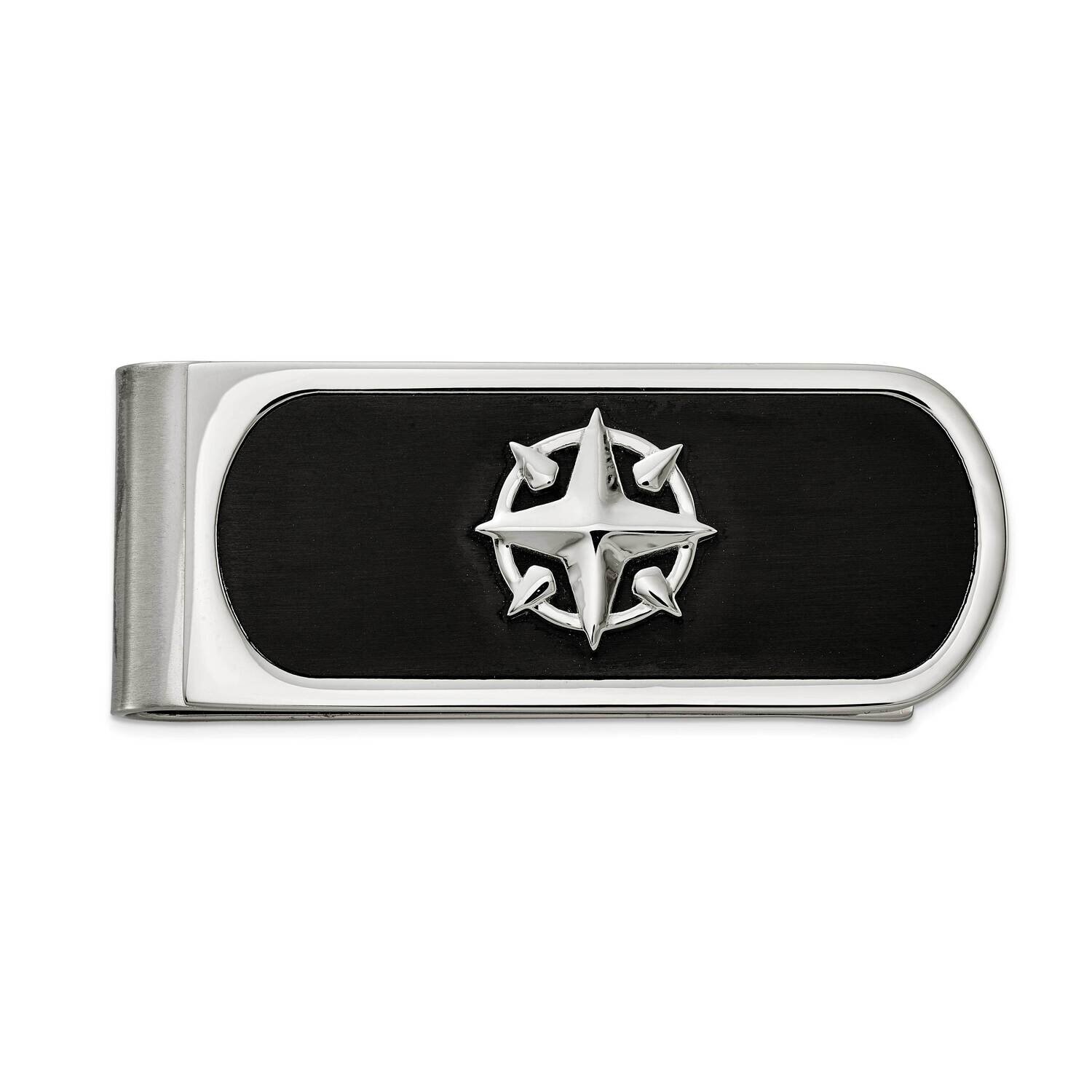 Black Ip-Plated Compass Money Clip Stainless Steel Brushed and Polished SRM202