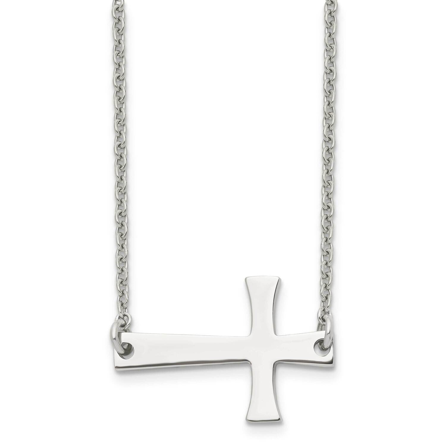 Sideways Cross Necklace Stainless Steel Polished SRN1188-19, MPN: SRN1188-19, 191101018084