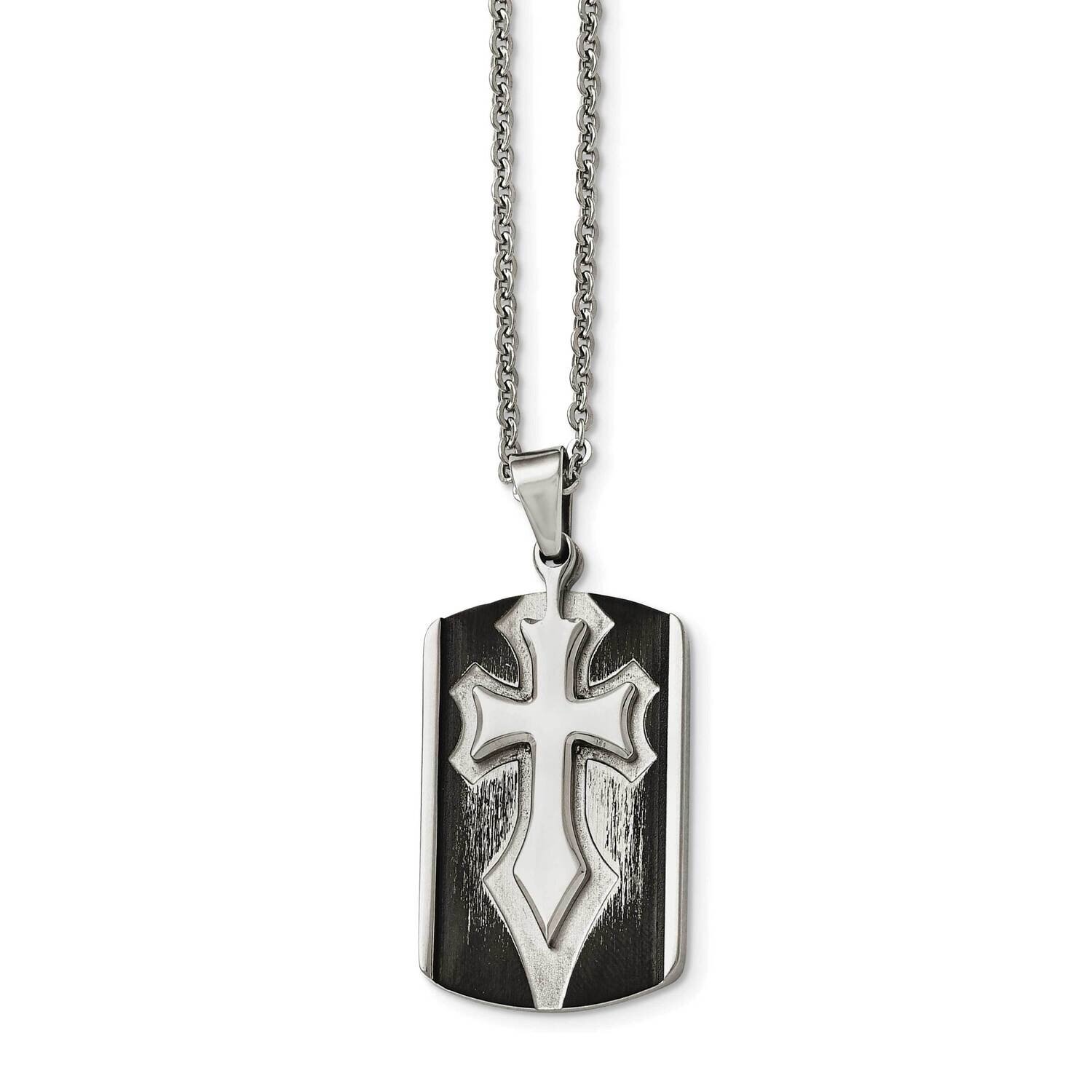 /Polished Black Ip-Plated Cross Dog Tag Necklace Stainless Steel Brushed SRN1605-22, MPN: SRN1605-2…