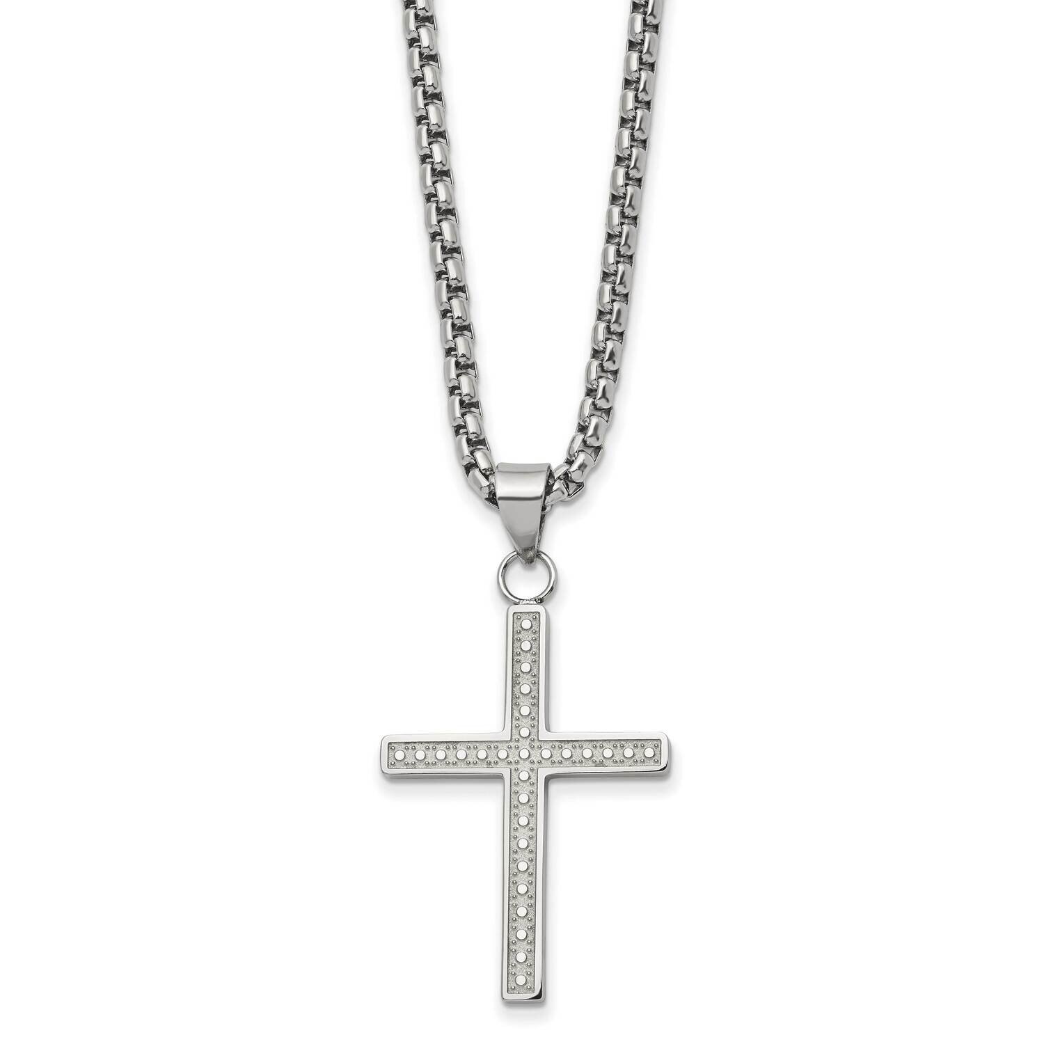 Textured Cross 24 Inch Necklace Stainless Steel Polished SRN2846-24