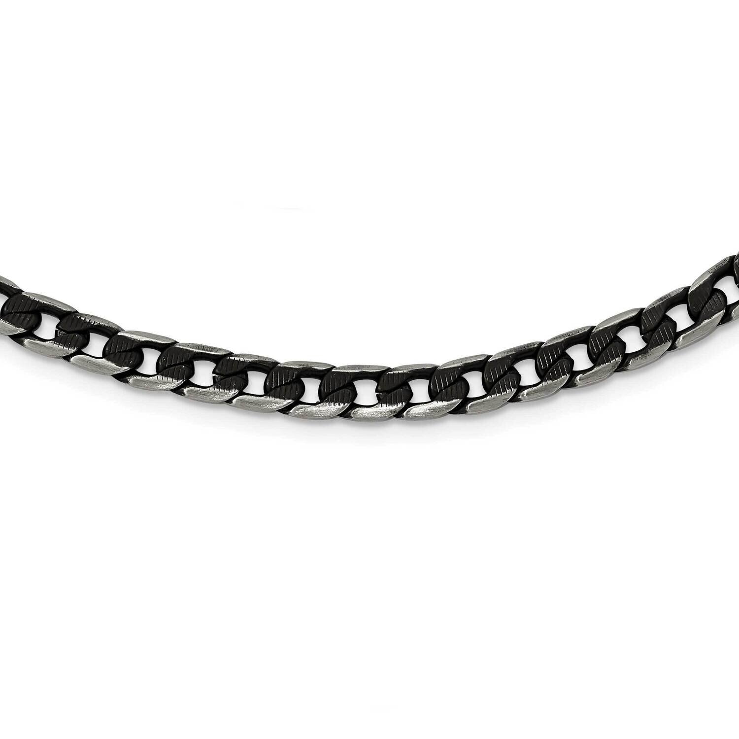 Textured Black Ip-Plated Curb Chain 24 Inch Necklace Stainless Steel Brushed SRN2914-24, MPN: SRN29…