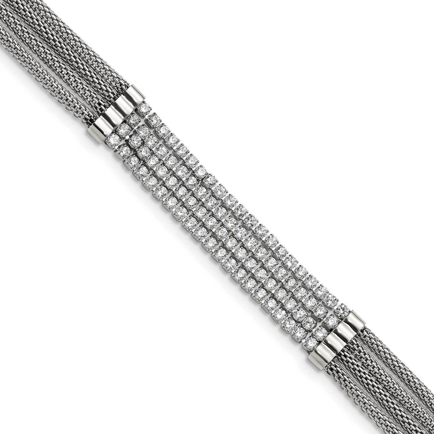 Cz Multi Strand 2.75 Inch Extender 11.75 Inch Choker Necklace Stainless Steel Polished SRN2922-11.7…