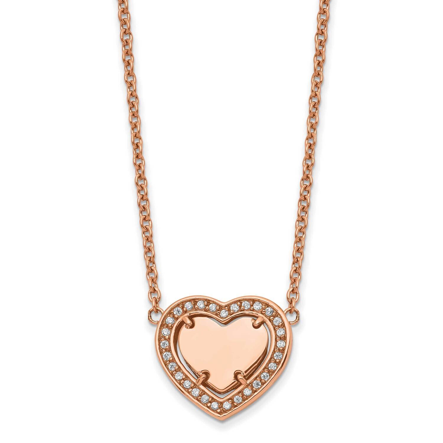 Rose Ip-Plated Cz Heart with 2 Inch Extension 19 Inch Necklace Stainless Steel Polished SRN2930-19,…