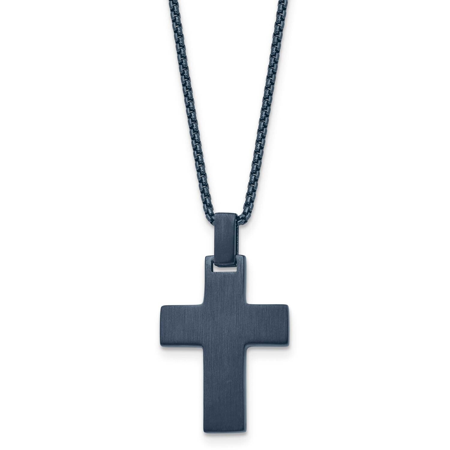 Polished Dark Grey Ip-Plated 22 Inch Cross Necklace Stainless Steel Brushed SRN2938-22
