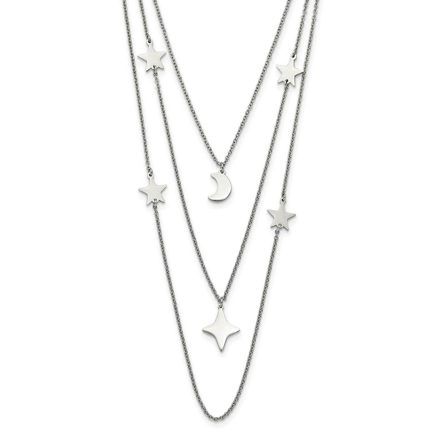 Stars &amp; Moon Multi Strand with 1.75 Inch Extender Necklace Stainless Steel Polished SRN2998-24.25, …