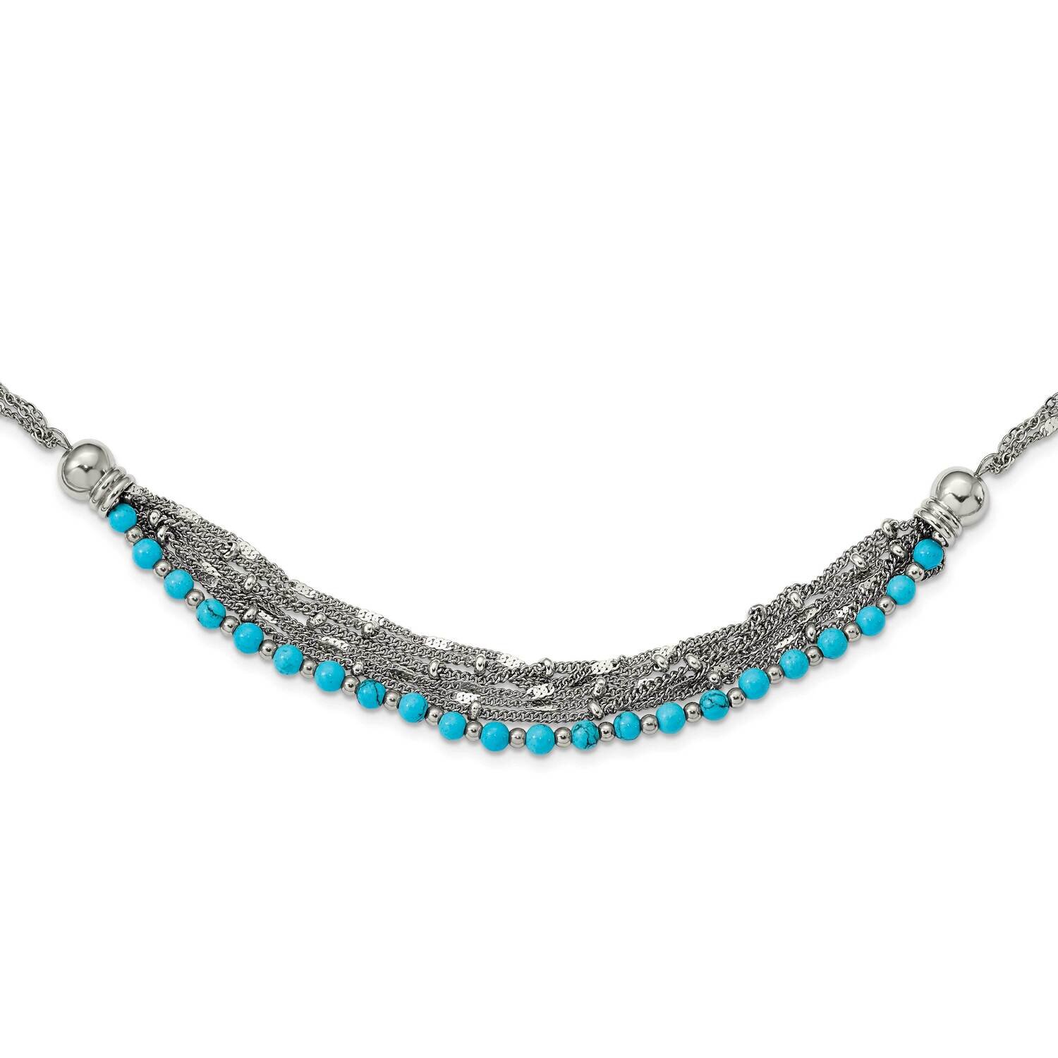 Reconstructed Turquoise with 2 Inch Extension 20.75 Inch Necklace Stainless Steel Polished SRN3018-…