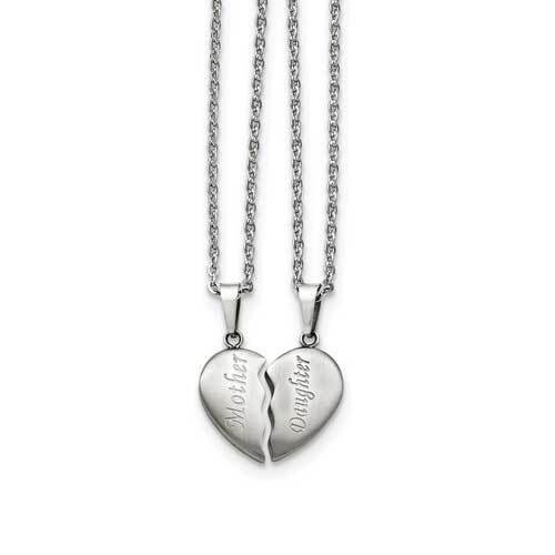 1/2 Heart Mother/Daughter Necklace Set Stainless Steel Brushed SRSET28-18